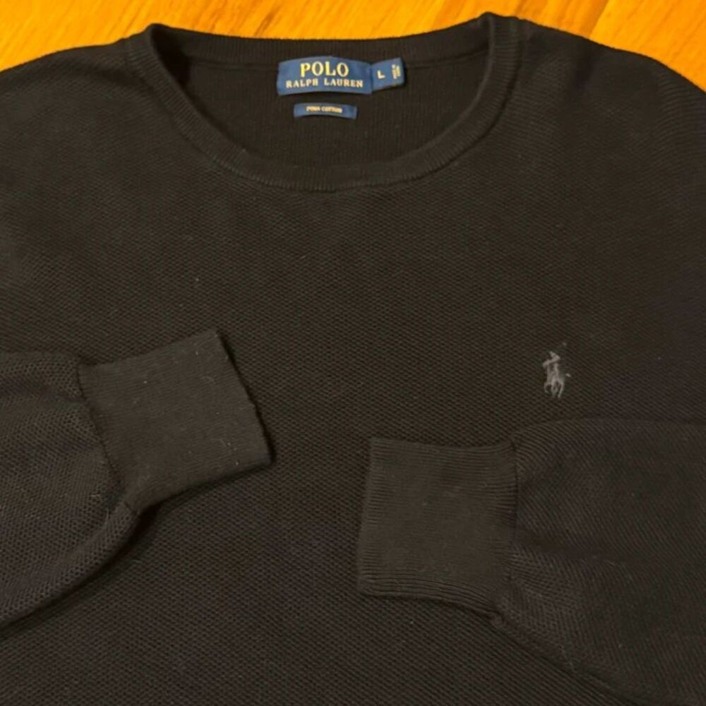 Polo Ralph Lauren Sweater Mens Large Black Crewneck Long Sleeve Pima Cotton